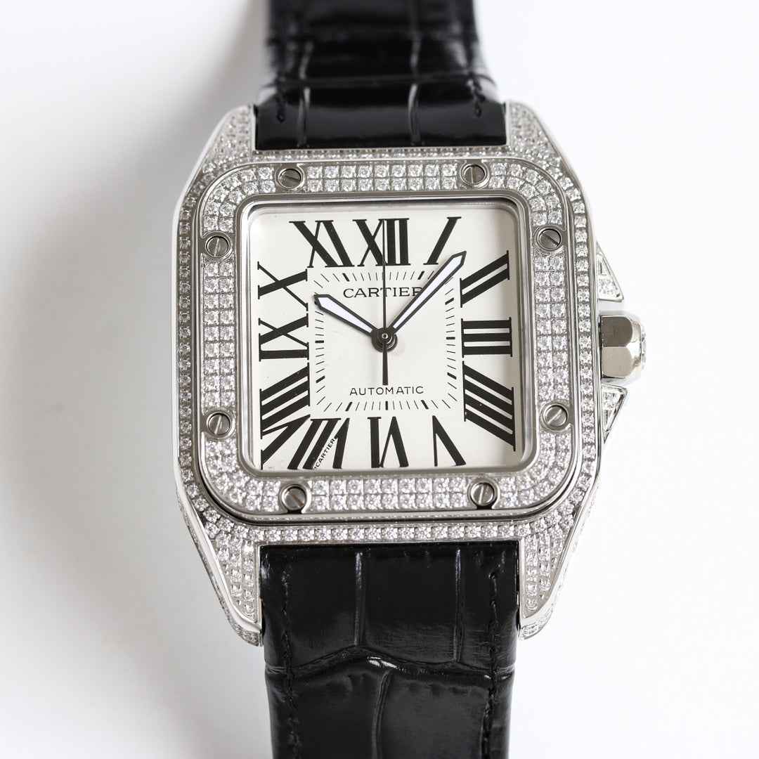 Cartier Santos series diamond-set classic watch