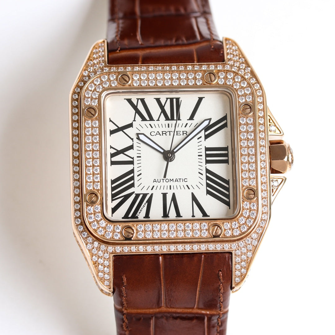 Cartier Santos series diamond-set classic watch