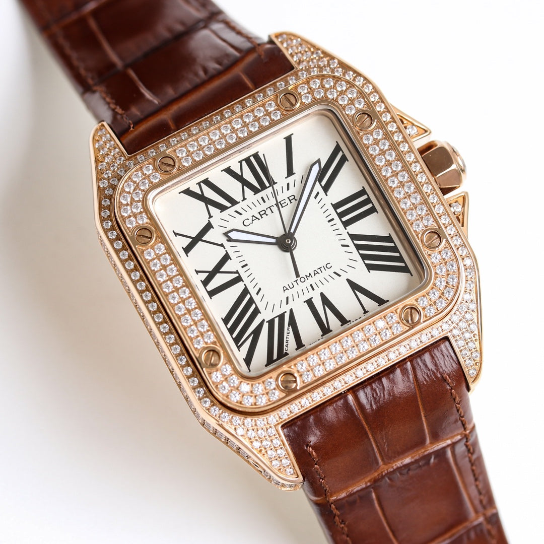 Cartier Santos series diamond-set classic watch