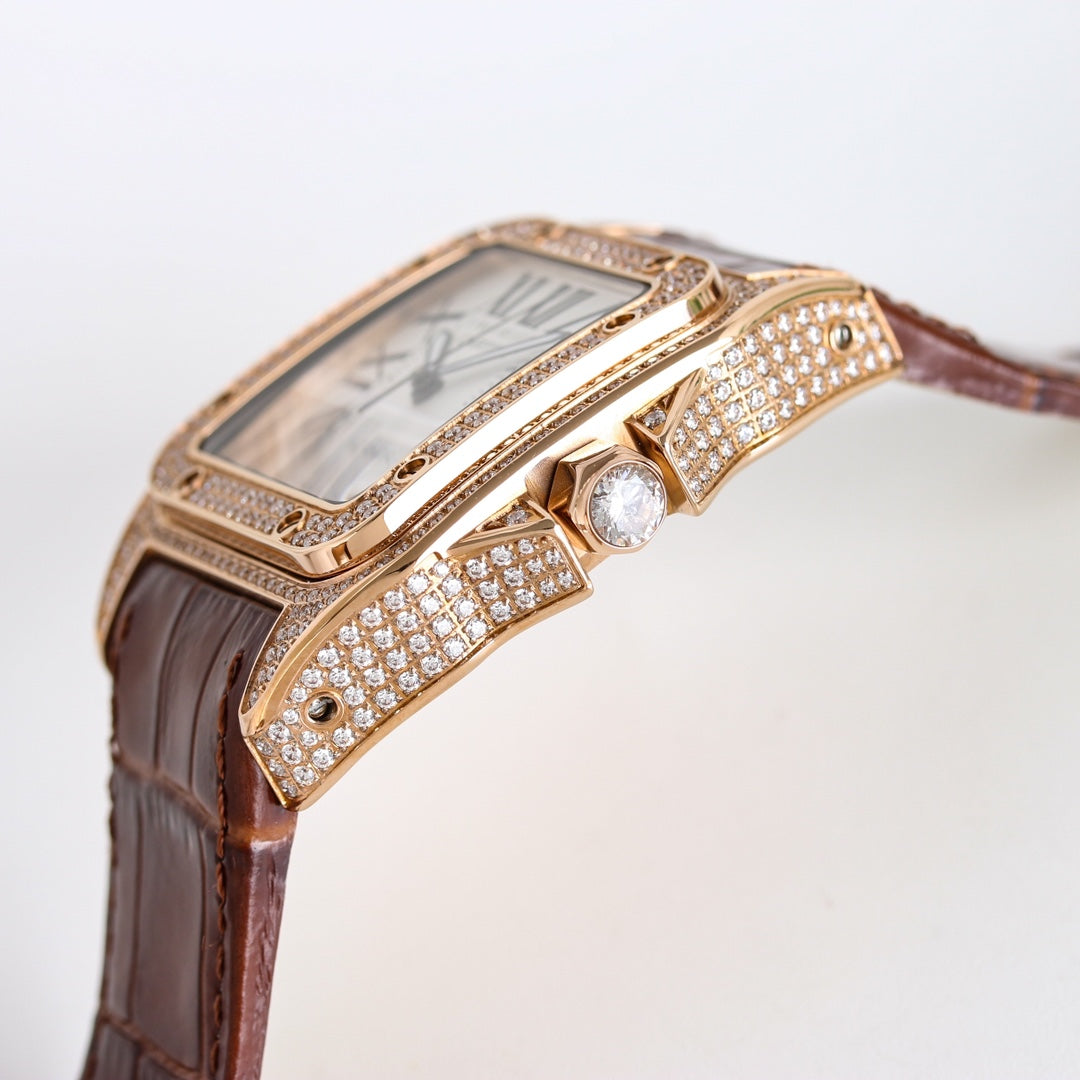 Cartier Santos series diamond-set classic watch