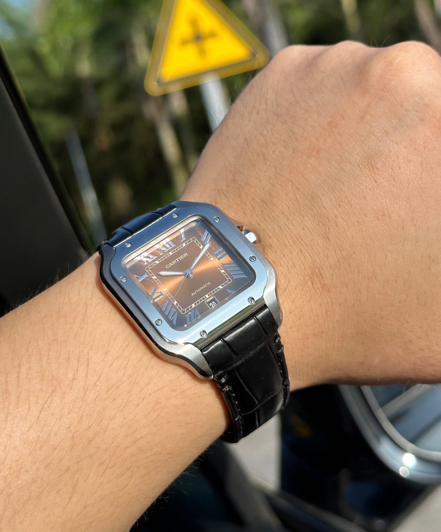 Cartier SANTOS series leather strap wristwatch