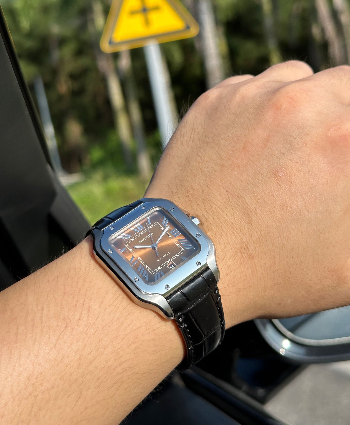 Cartier SANTOS series leather strap wristwatch