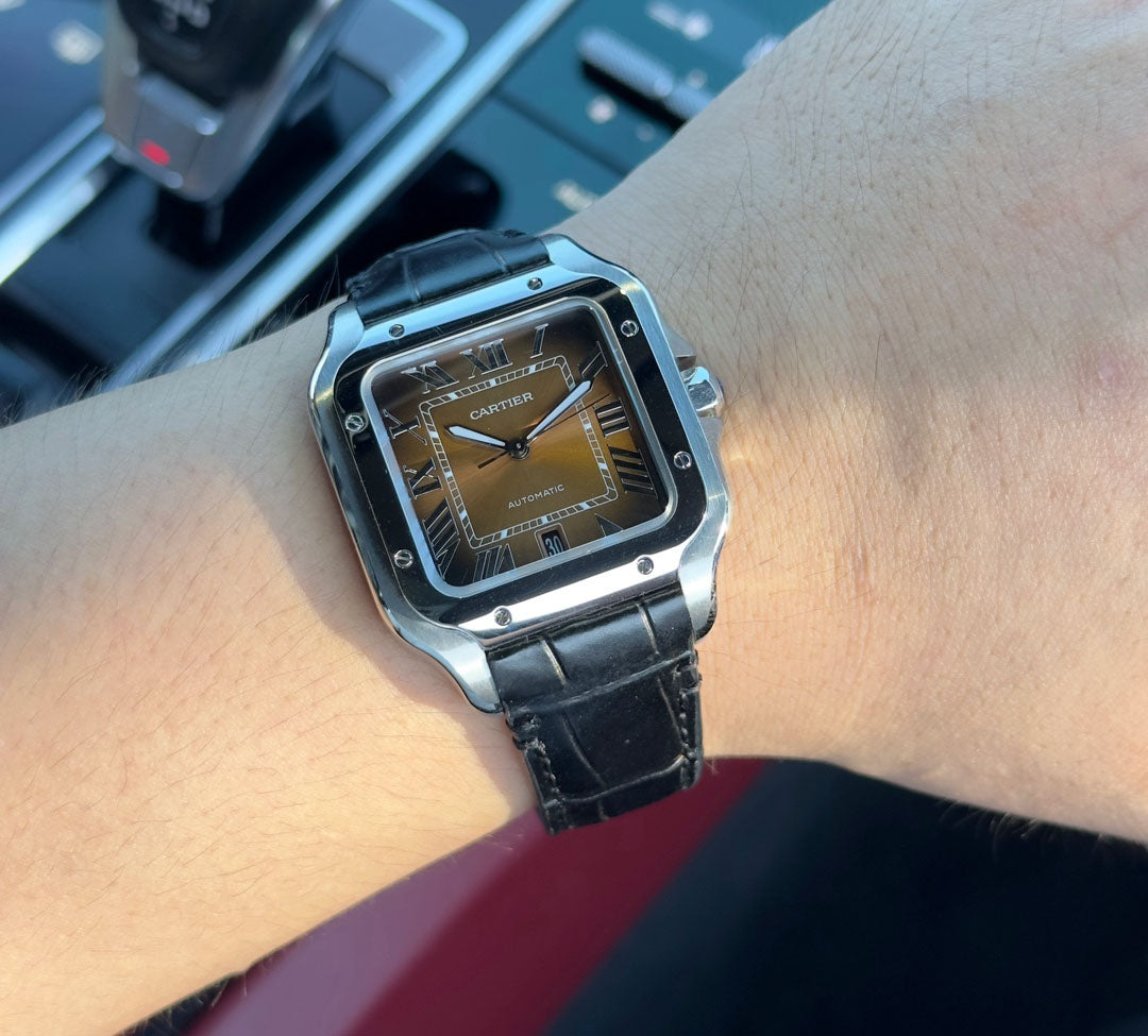 Cartier SANTOS series leather strap wristwatch