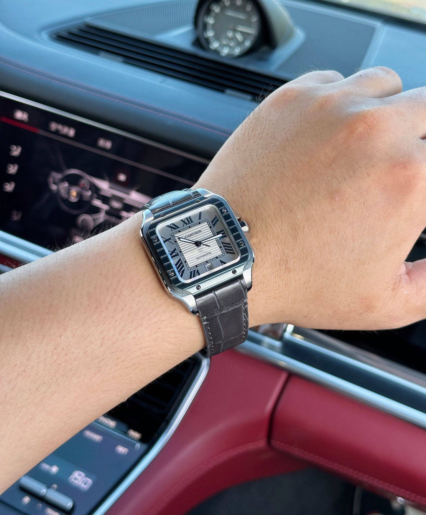 Cartier SANTOS series leather strap wristwatch