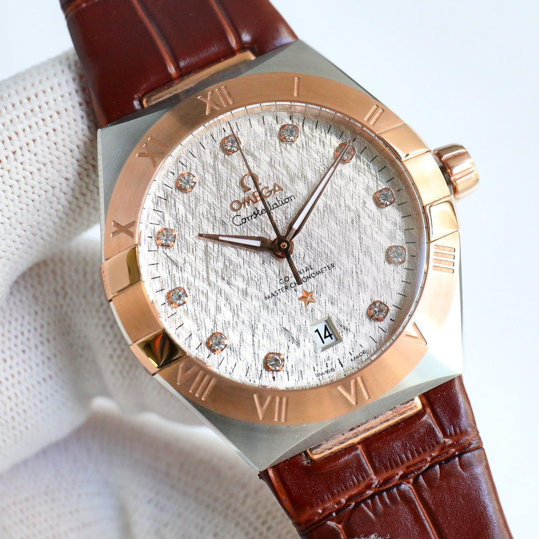 Omega Constellation Series Leather Strap Watch