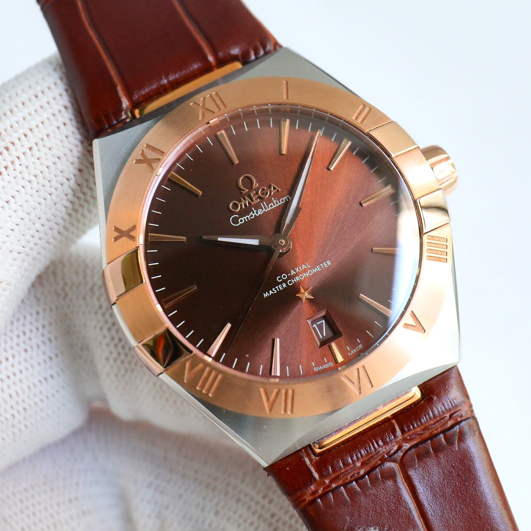 Omega Constellation Series Leather Strap Watch