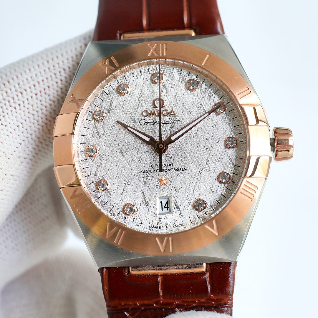 Omega Constellation Series Leather Strap Watch