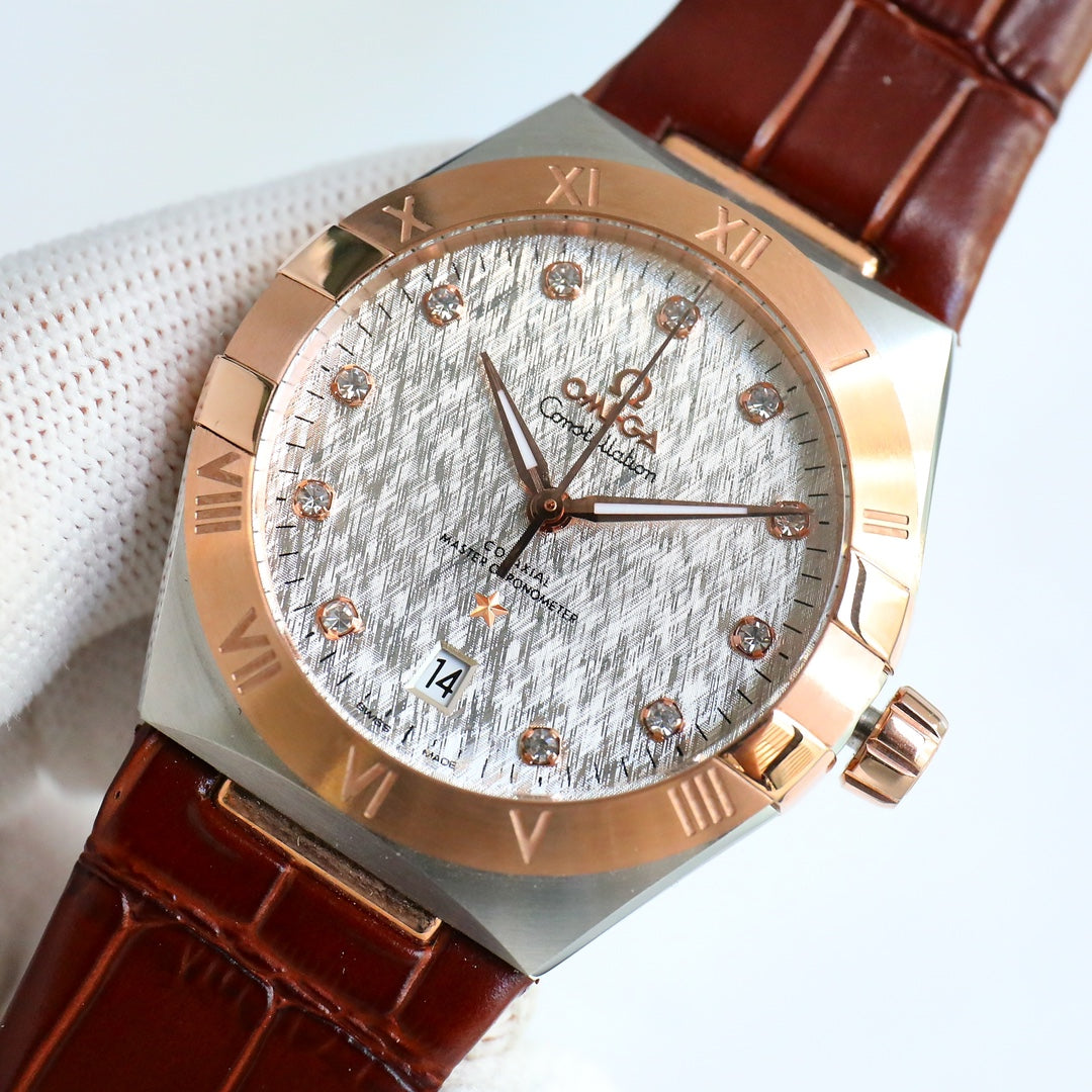 Omega Constellation Series Leather Strap Watch