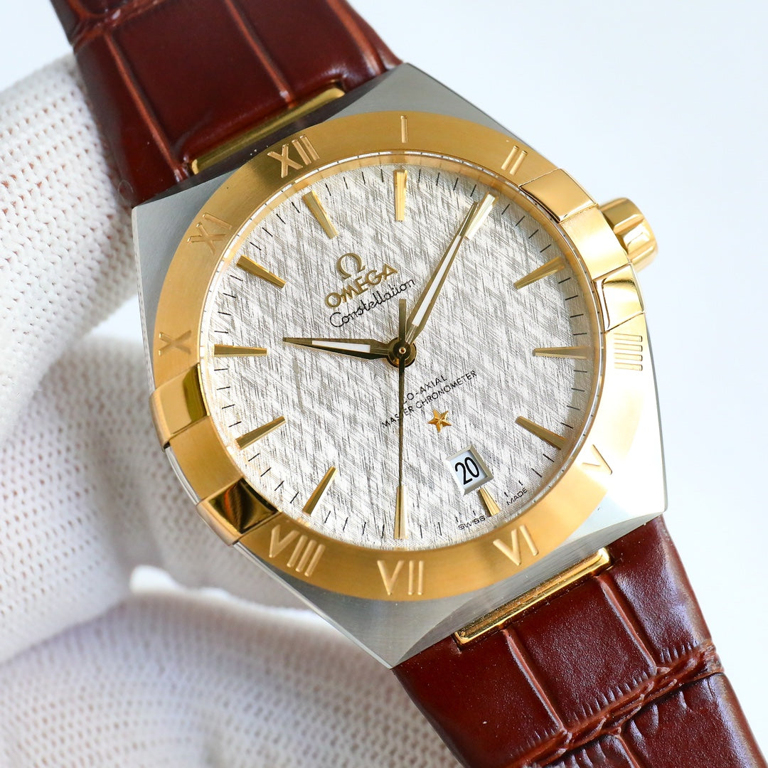 Omega Constellation Series Leather Strap Watch