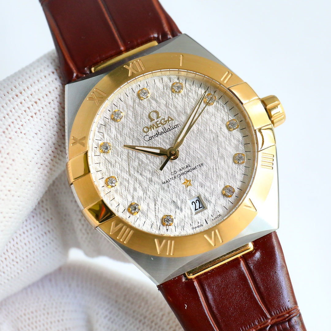 Omega Constellation Series Leather Strap Watch