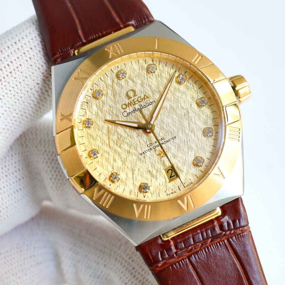 Omega Constellation Series Leather Strap Watch