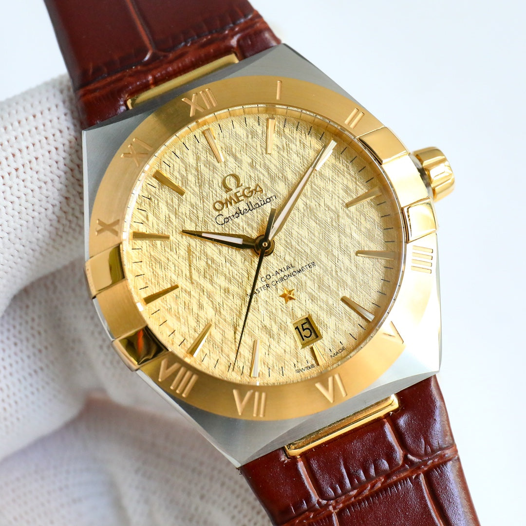 Omega Constellation Series Leather Strap Watch