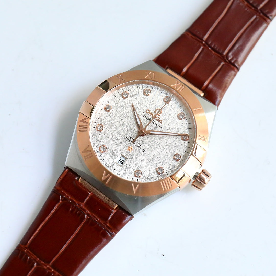 Omega Constellation Series Leather Strap Watch