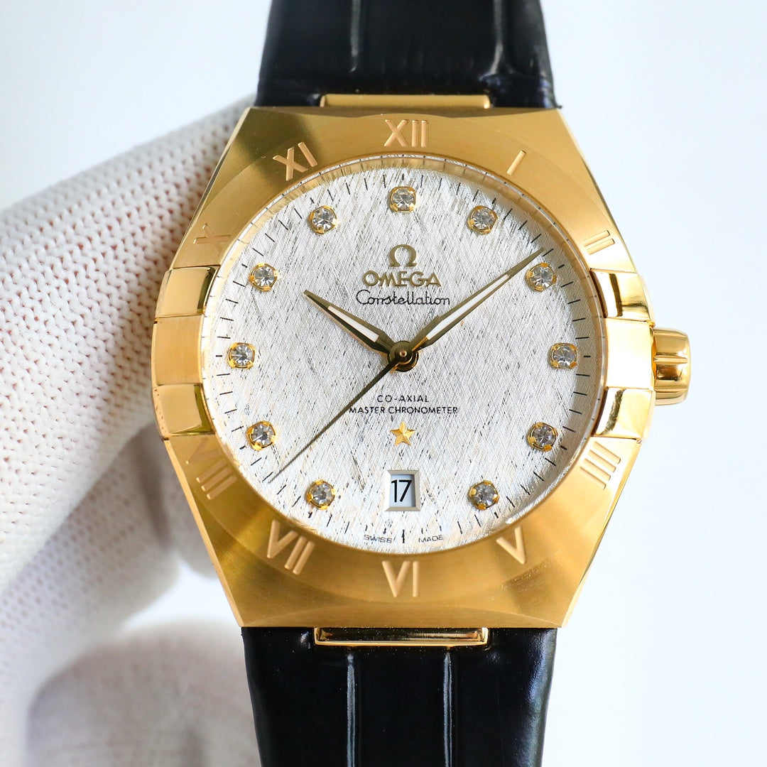 Omega Constellation Series Leather Strap Watch