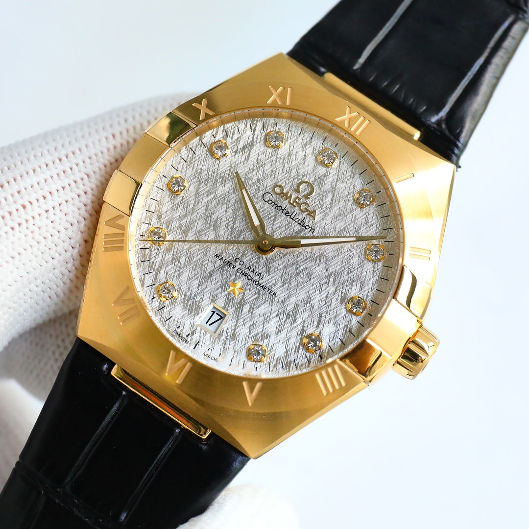 Omega Constellation Series Leather Strap Watch