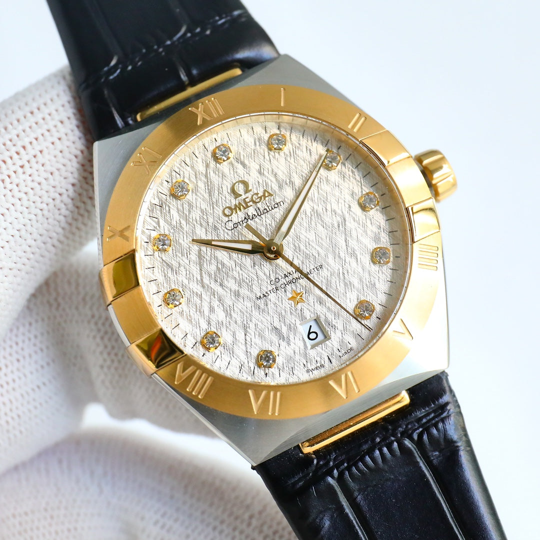 Omega Constellation Series Leather Strap Watch