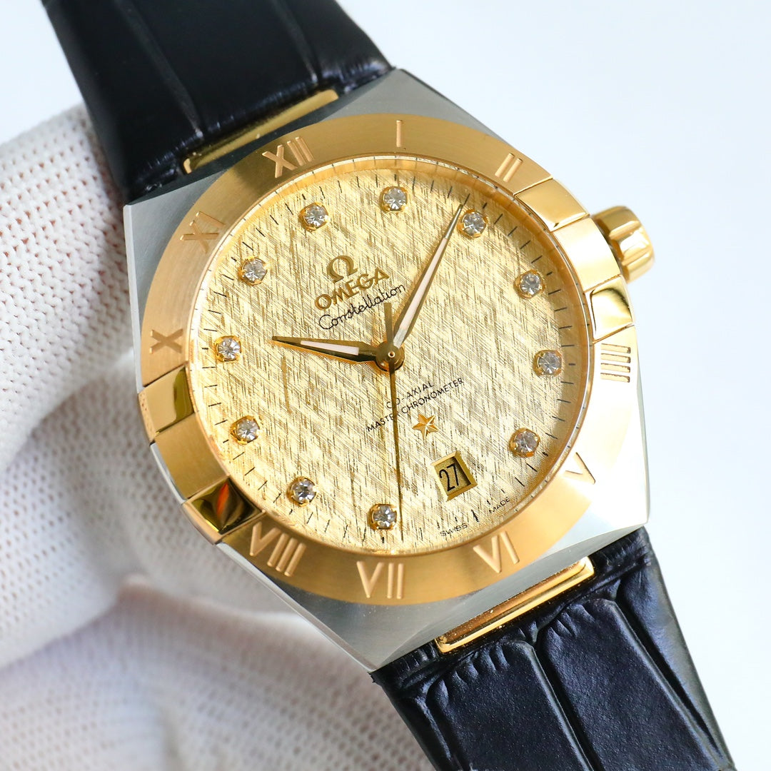 Omega Constellation Series Leather Strap Watch