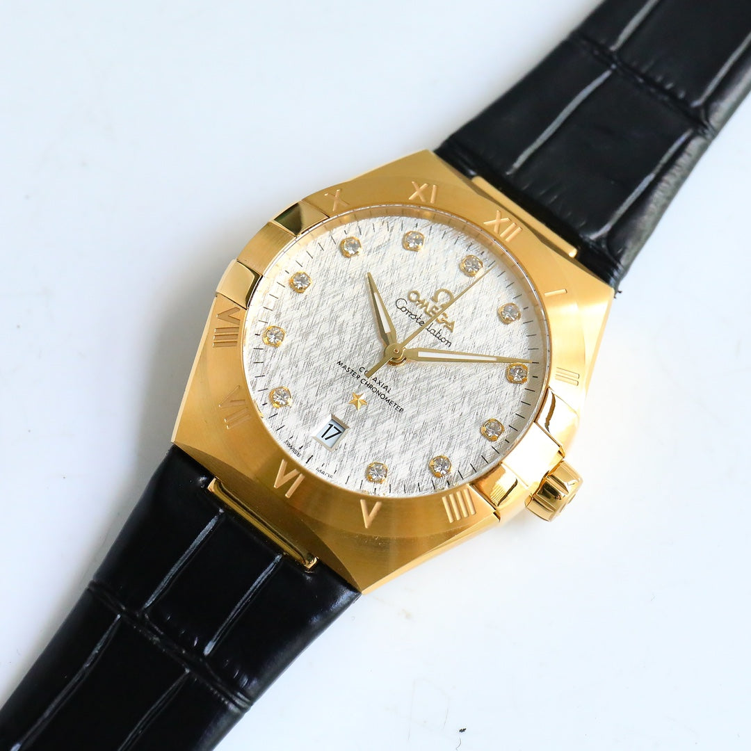 Omega Constellation Series Leather Strap Watch