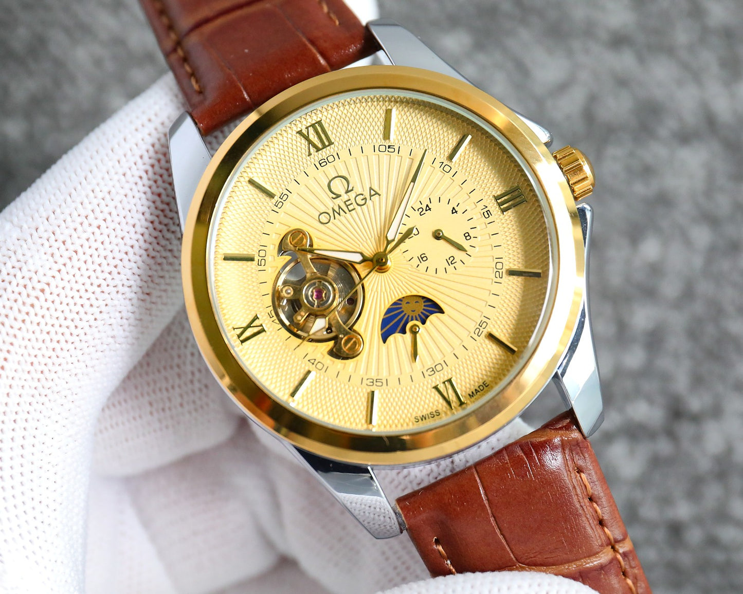 Omega Nine Wheel Fully Automatic Sun Moon Star Mechanical Watch
