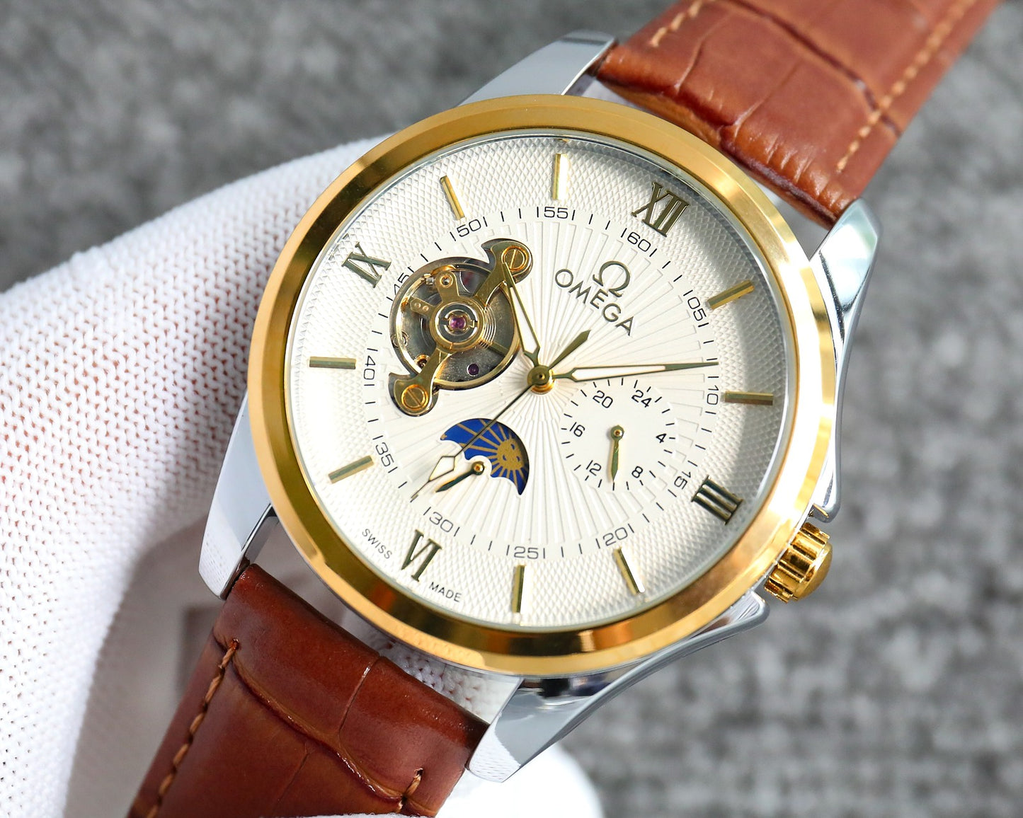 Omega Nine Wheel Fully Automatic Sun Moon Star Mechanical Watch