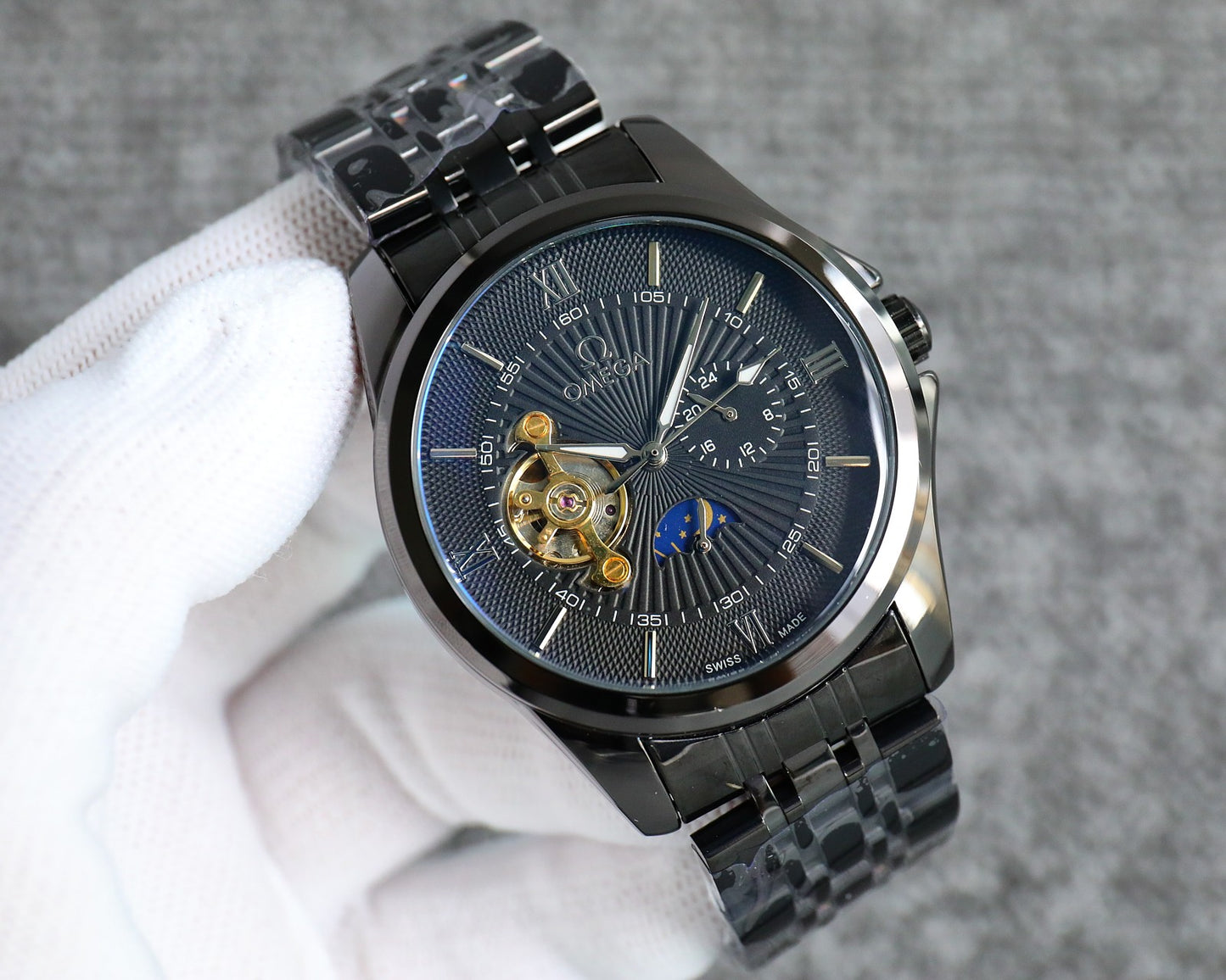 Omega Nine Wheel Fully Automatic Sun Moon Star Metal Strap Watch
