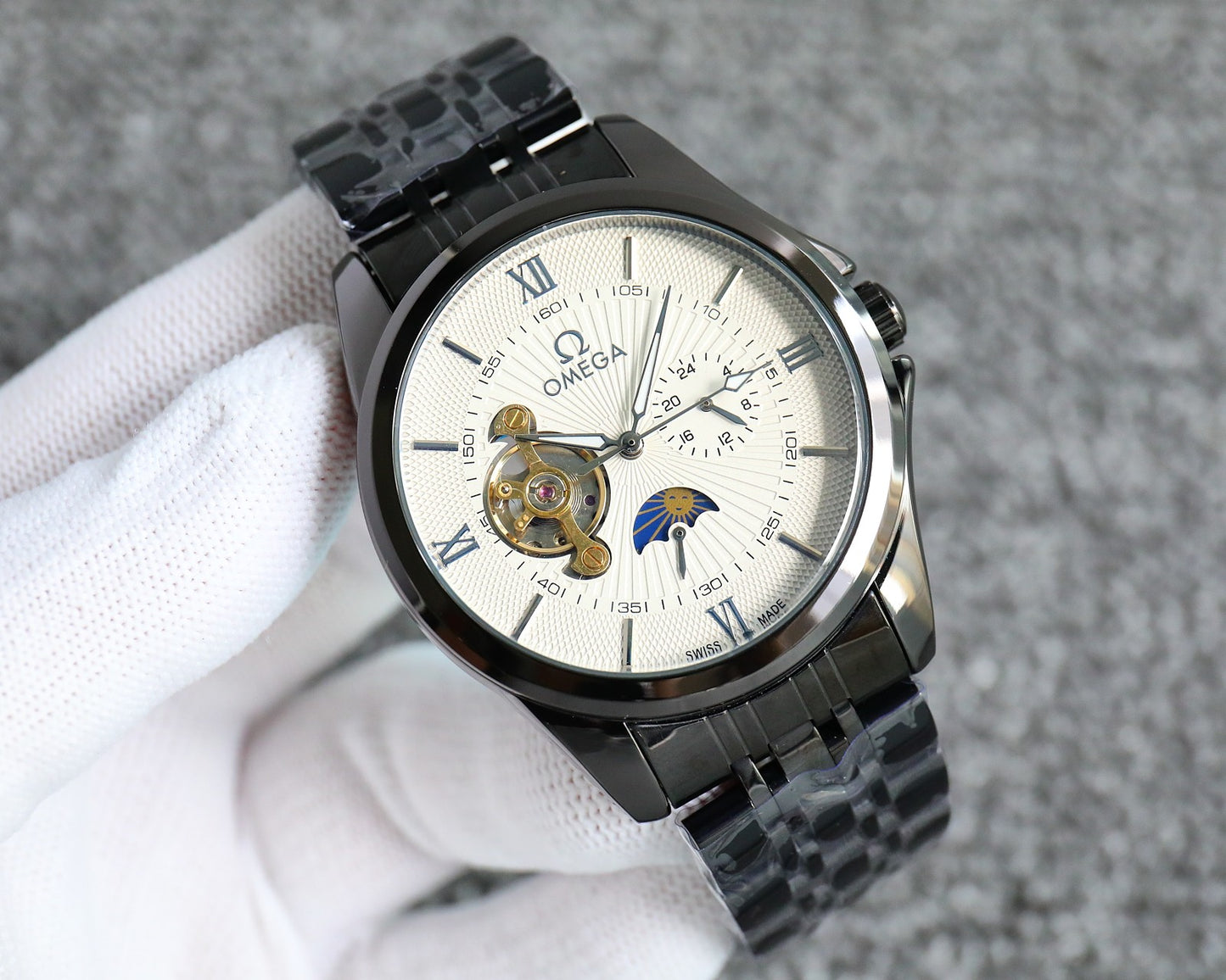 Omega Nine Wheel Fully Automatic Sun Moon Star Metal Strap Watch