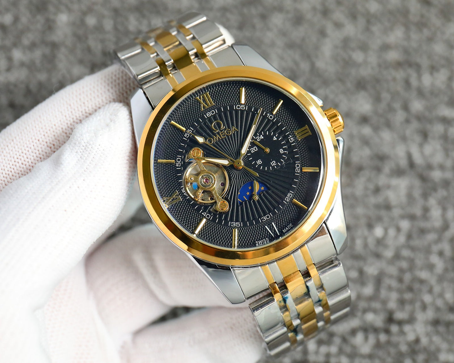 Omega Nine Wheel Fully Automatic Sun Moon Star Metal Strap Watch