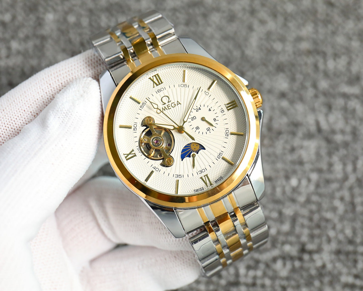 Omega Nine Wheel Fully Automatic Sun Moon Star Metal Strap Watch