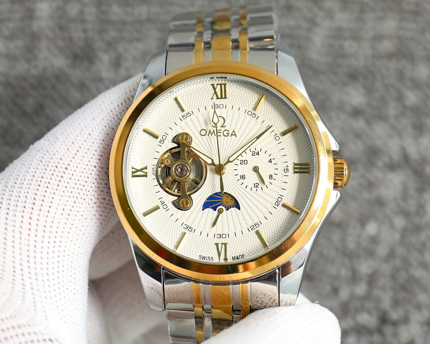 Omega Nine Wheel Fully Automatic Sun Moon Star Metal Strap Watch