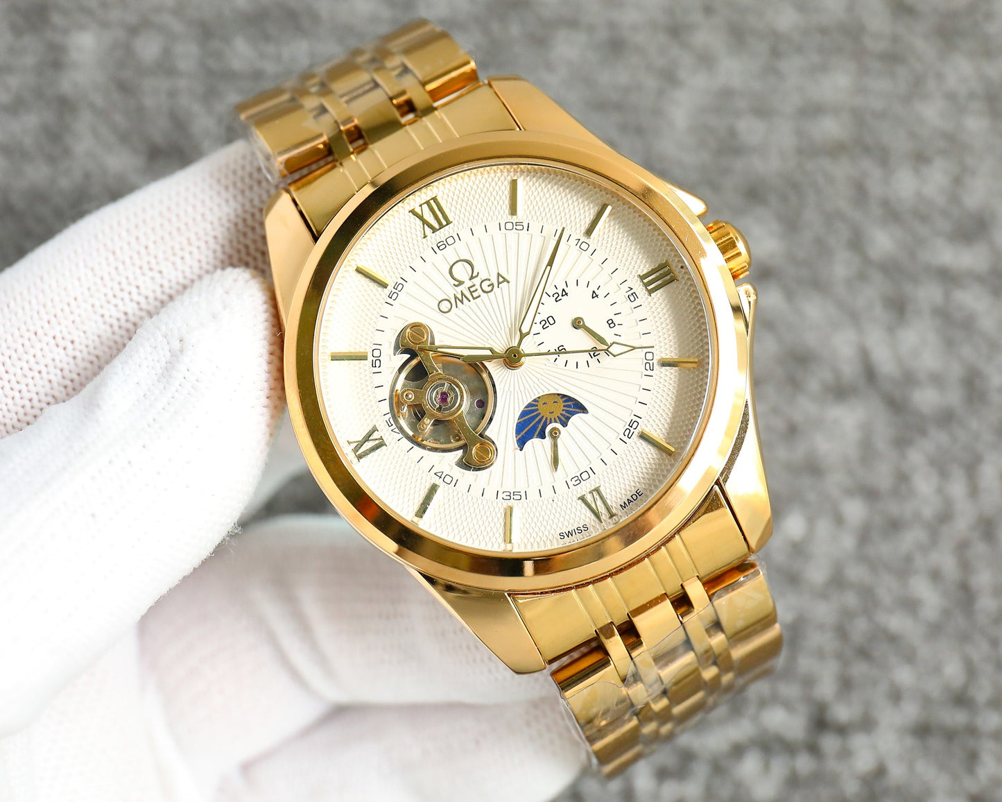 Omega Nine Wheel Fully Automatic Sun Moon Star Metal Strap Watch