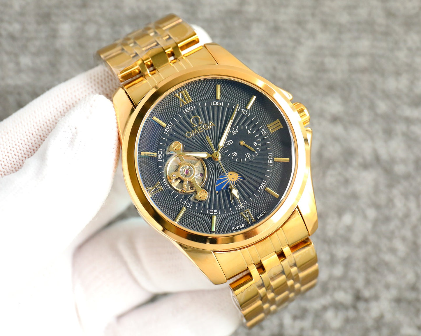 Omega Nine Wheel Fully Automatic Sun Moon Star Metal Strap Watch