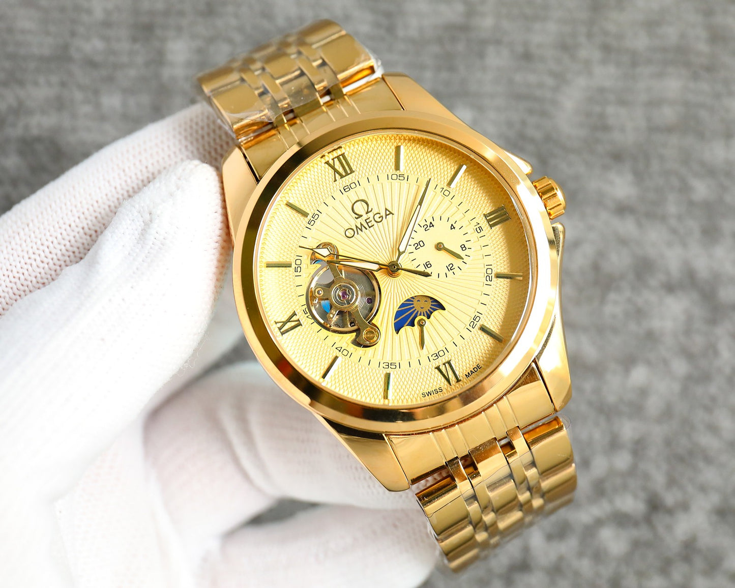 Omega Nine Wheel Fully Automatic Sun Moon Star Metal Strap Watch