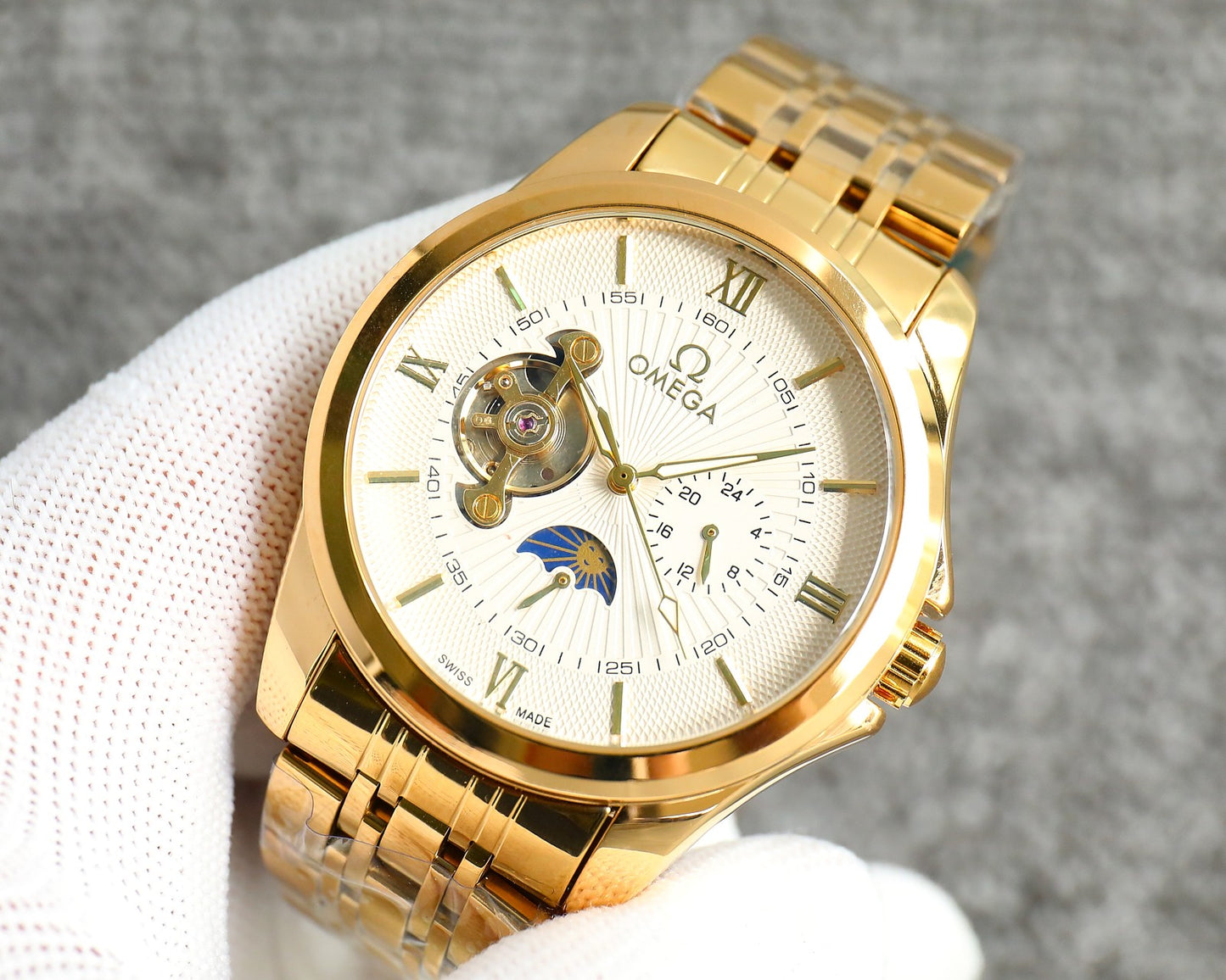 Omega Nine Wheel Fully Automatic Sun Moon Star Metal Strap Watch