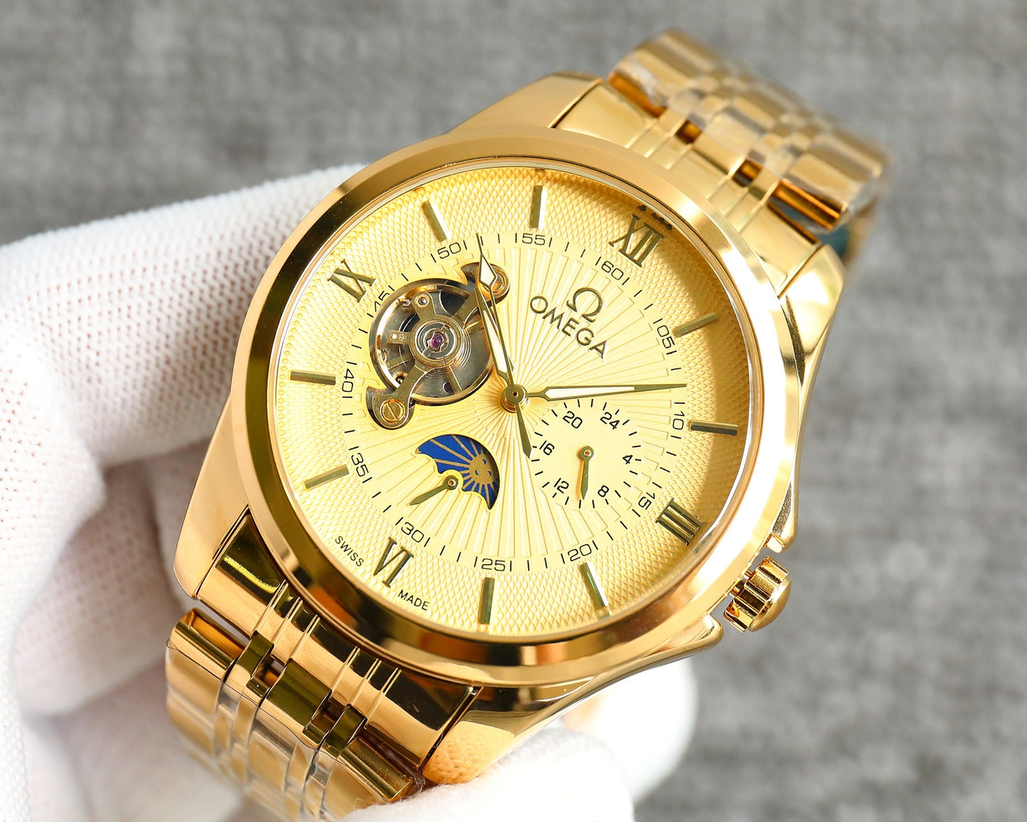 Omega Nine Wheel Fully Automatic Sun Moon Star Metal Strap Watch
