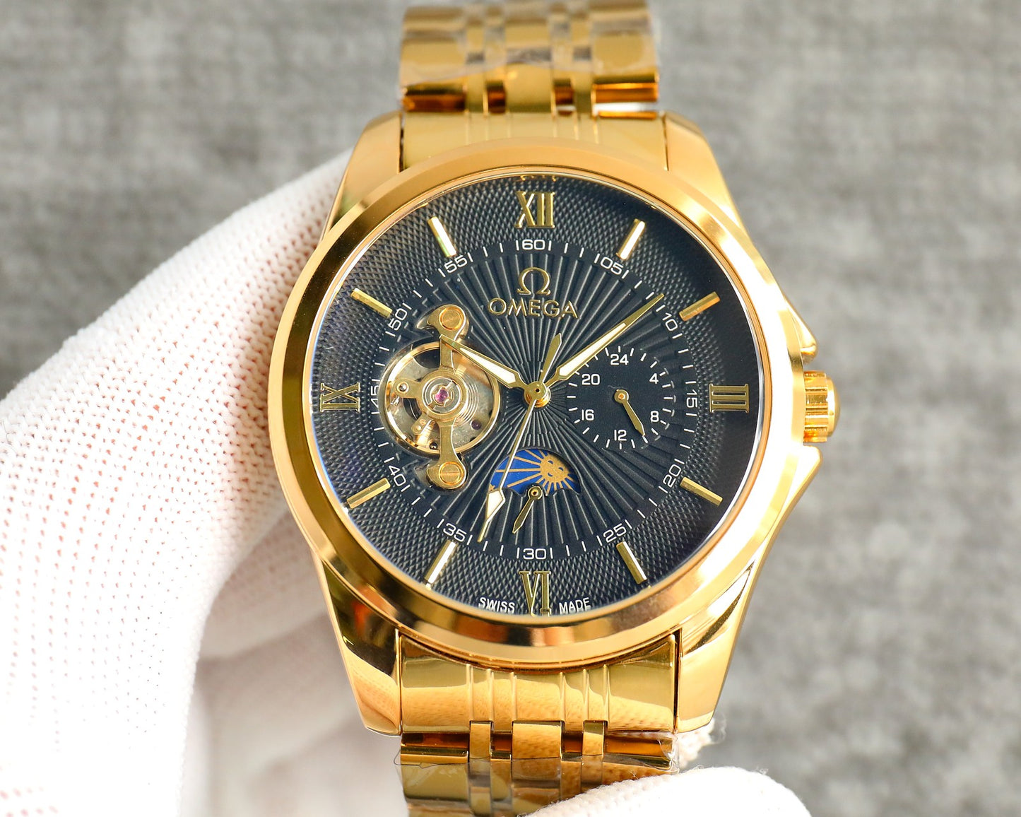 Omega Nine Wheel Fully Automatic Sun Moon Star Metal Strap Watch