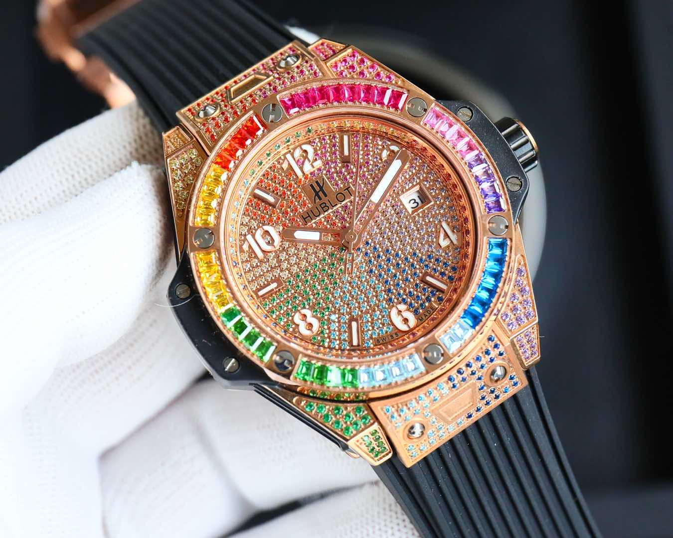 Hublot Stainless Steel Rainbow Diamond Watch