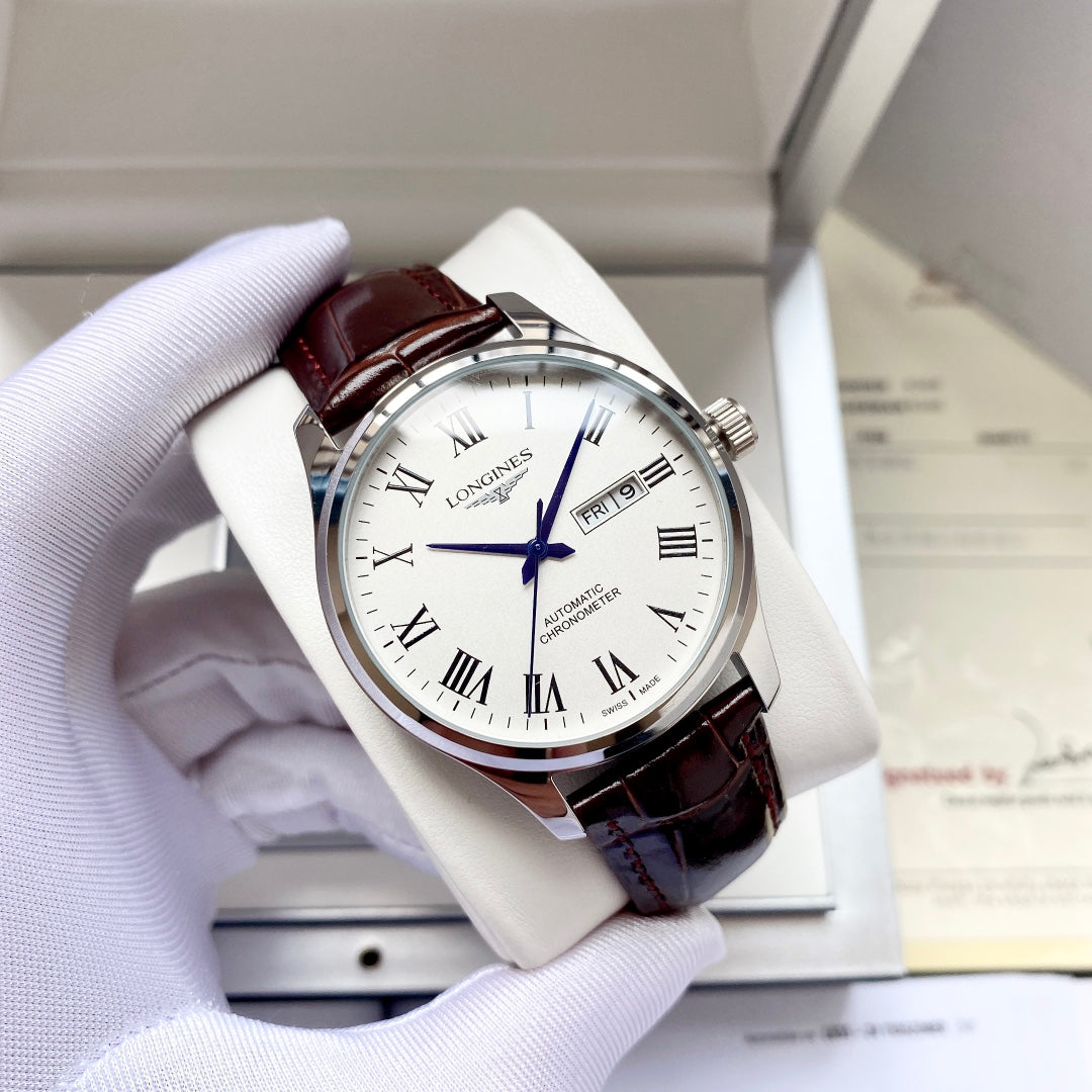 Longines fully automatic Nishitetsu leather strap men's watch