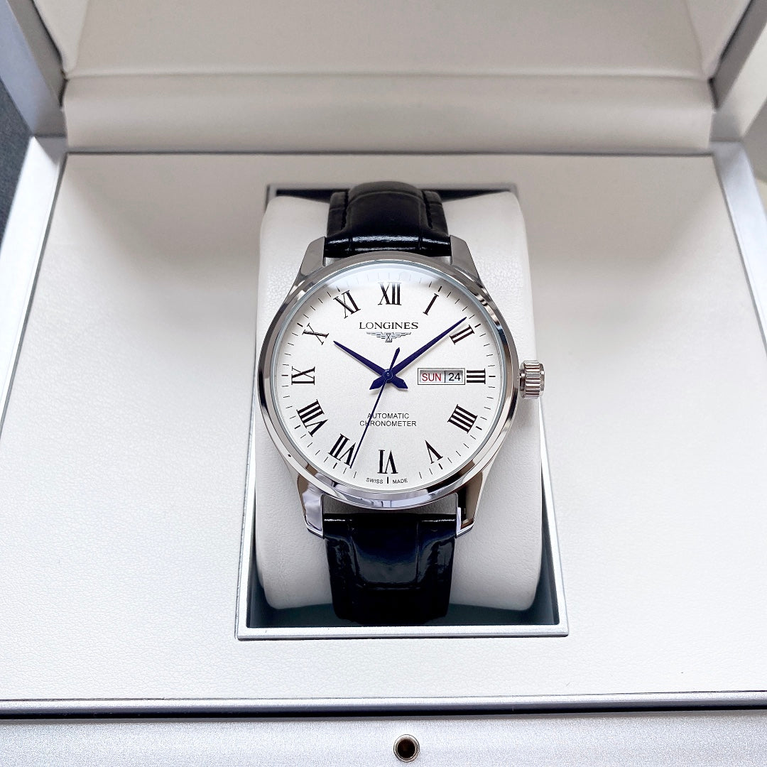 Longines fully automatic Nishitetsu leather strap men's watch
