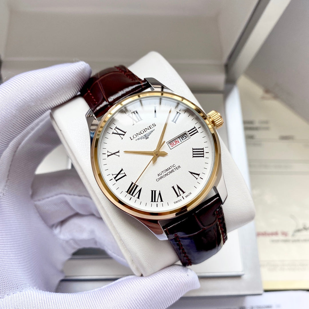 Longines fully automatic Nishitetsu leather strap men's watch