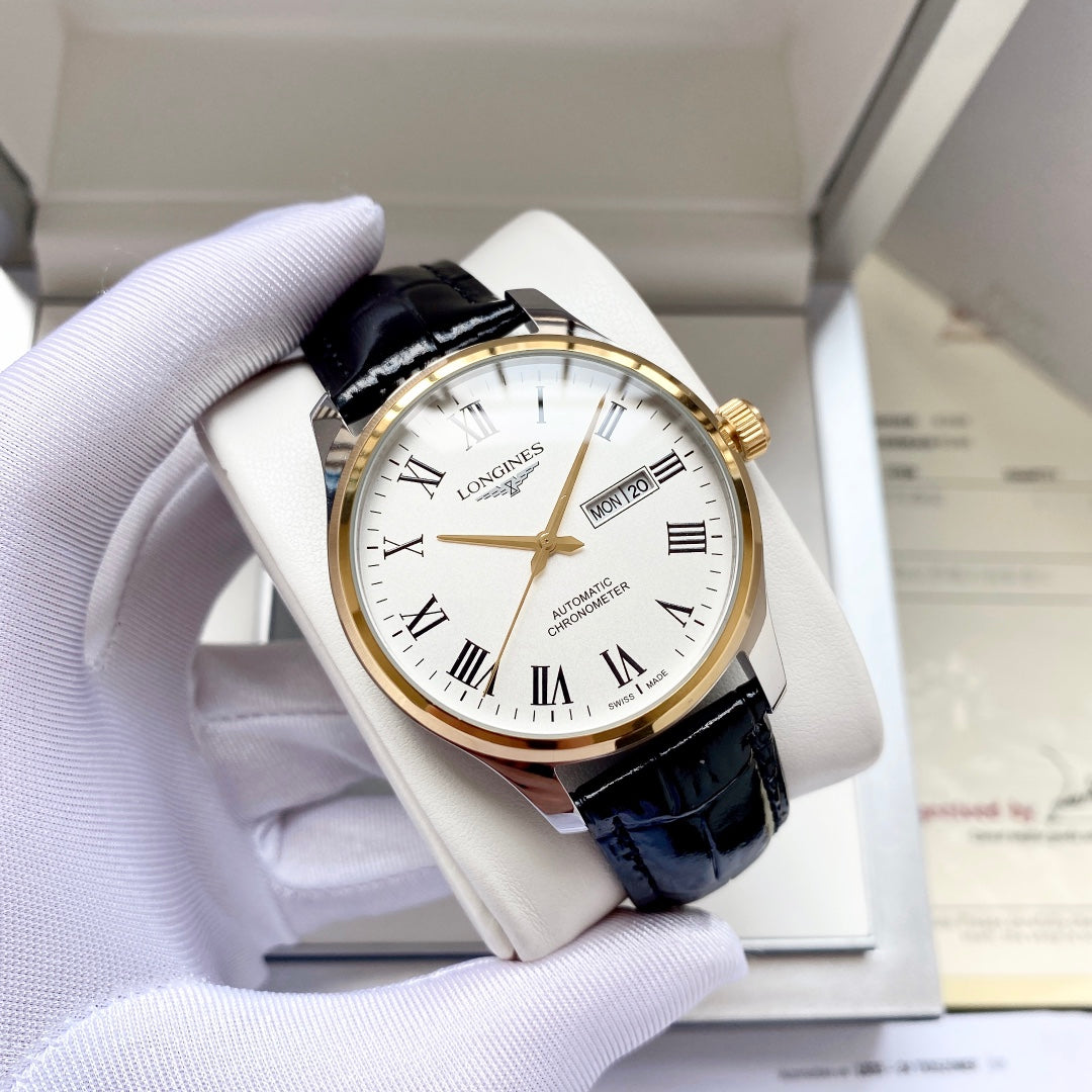 Longines fully automatic Nishitetsu leather strap men's watch