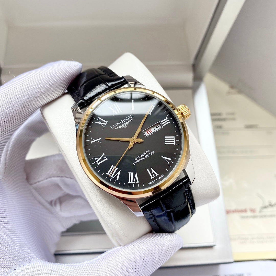 Longines fully automatic Nishitetsu leather strap men's watch