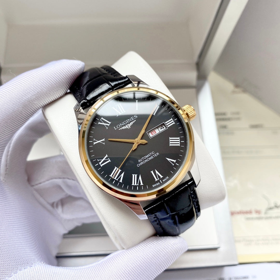 Longines fully automatic Nishitetsu leather strap men's watch