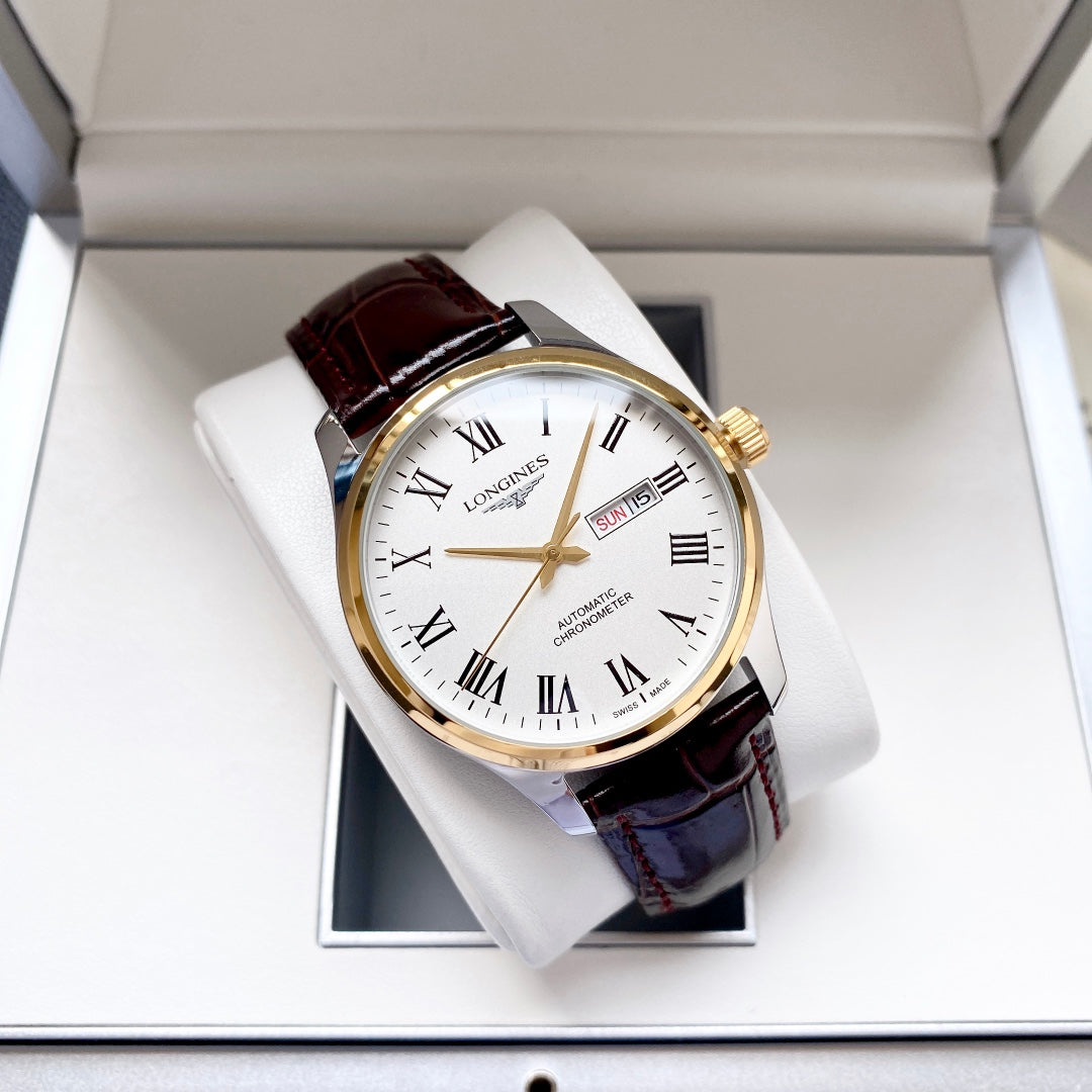Longines fully automatic Nishitetsu leather strap men's watch