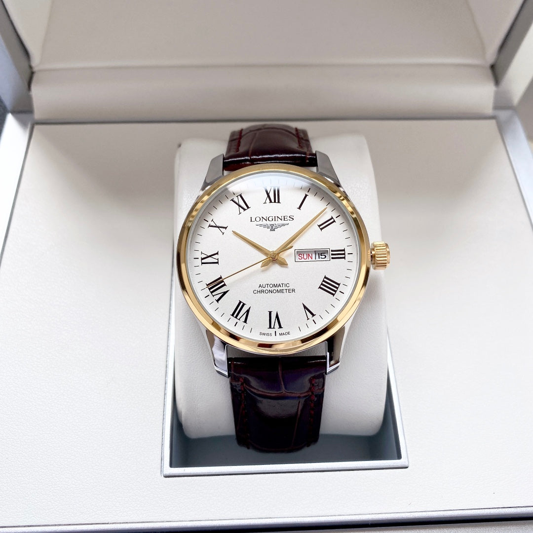 Longines fully automatic Nishitetsu leather strap men's watch