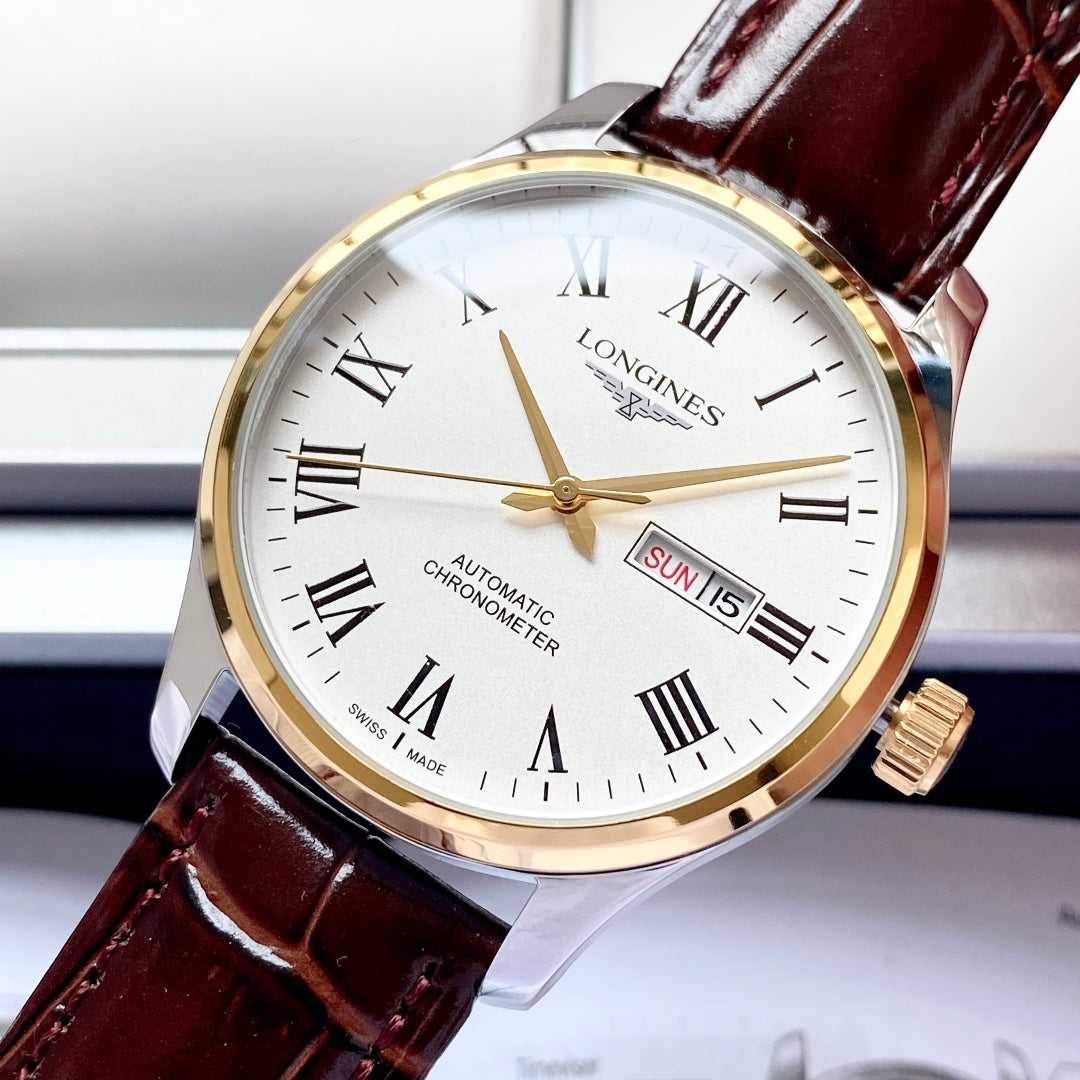 Longines fully automatic Nishitetsu leather strap men's watch