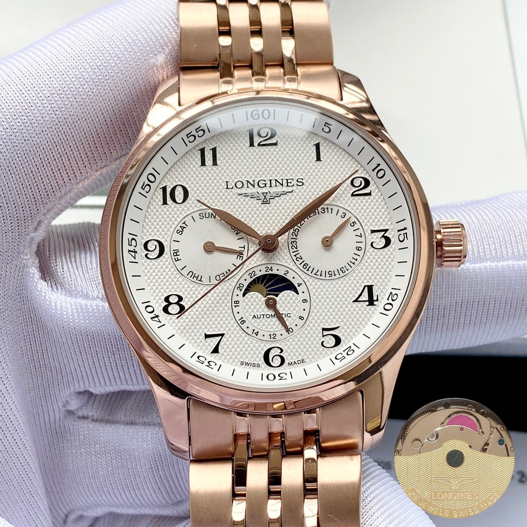 Longines Craftsman Calendar Multi functional Metal Strap Watch