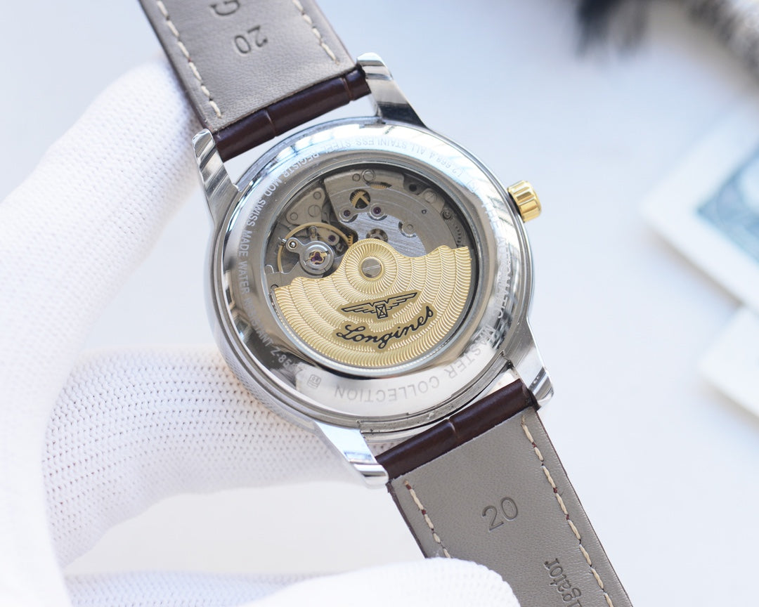 Longines leather strap calendar dial watch