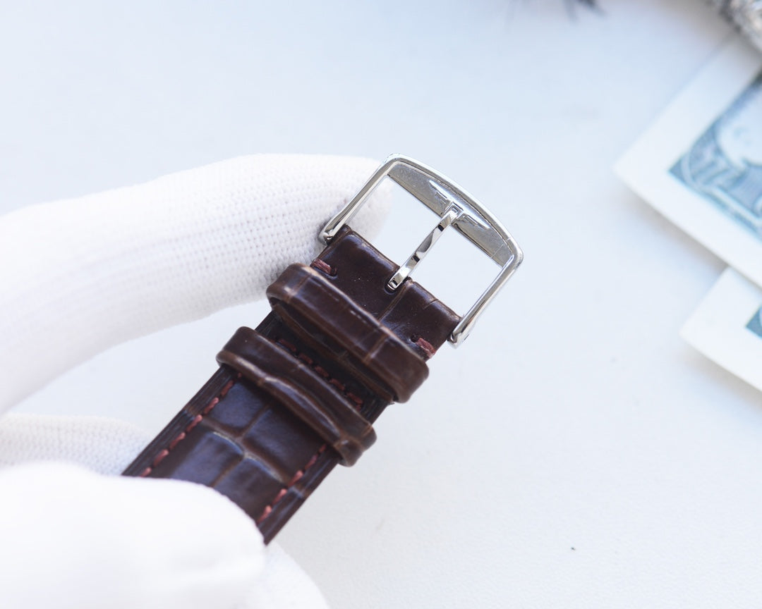 Longines leather strap calendar dial watch