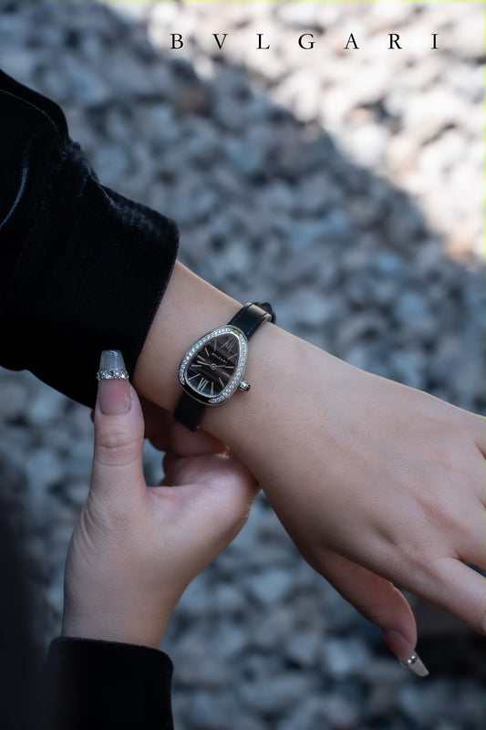 BVLGARI Gold Plated Serpentine Shadow Stainless Steel Diamond Set Watch