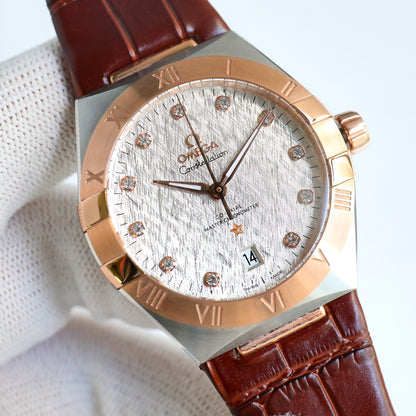 Omega Constellation Series Leather Strap Watch